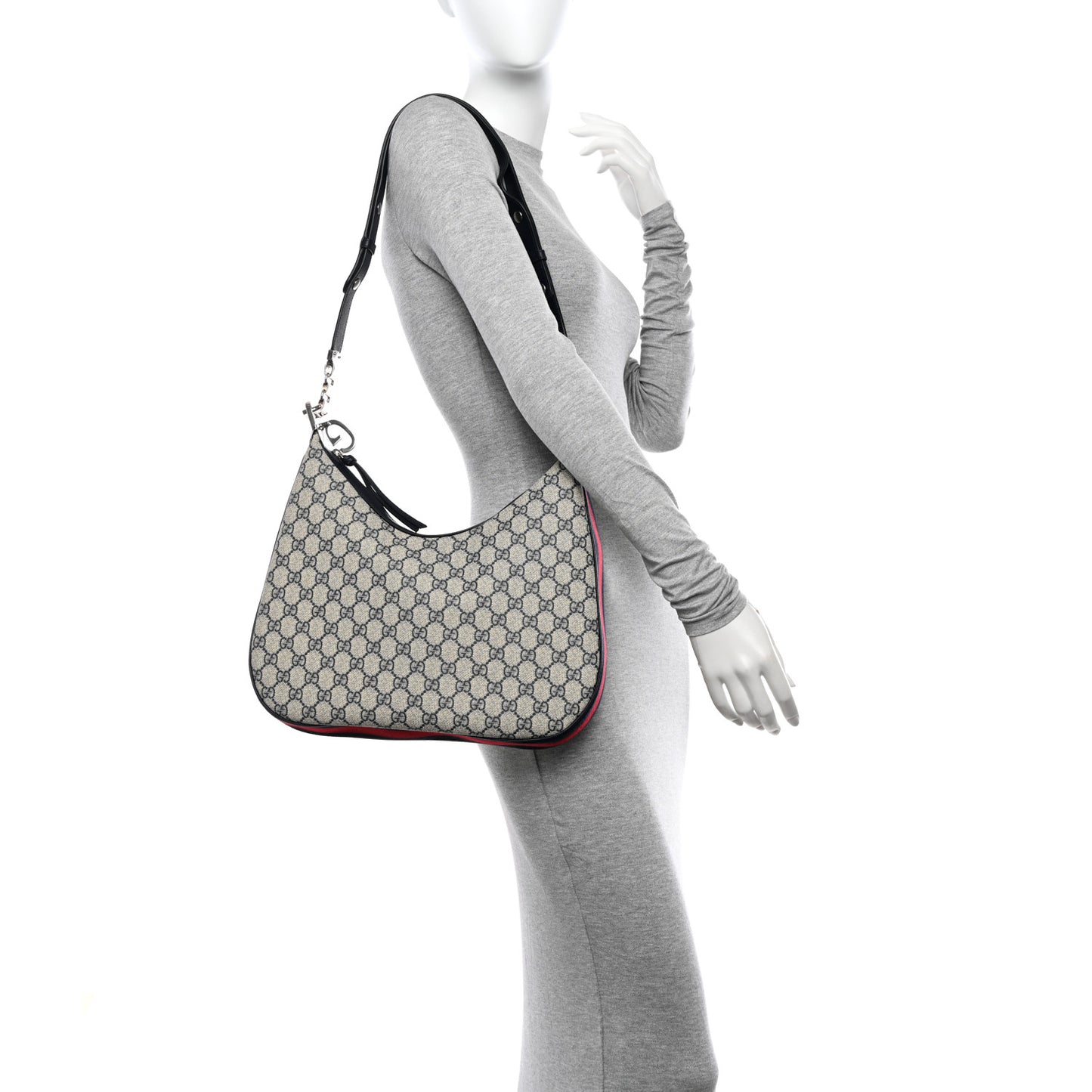 GG Supreme Monogram Textured Calfskin Web Large Attache Shoulder Bag Beige Blue
