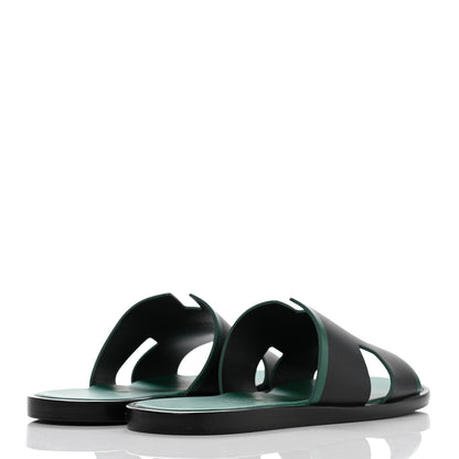 Hermes Calfskin Mens Izmir Sandals 40 Black Menthe 4 of 7