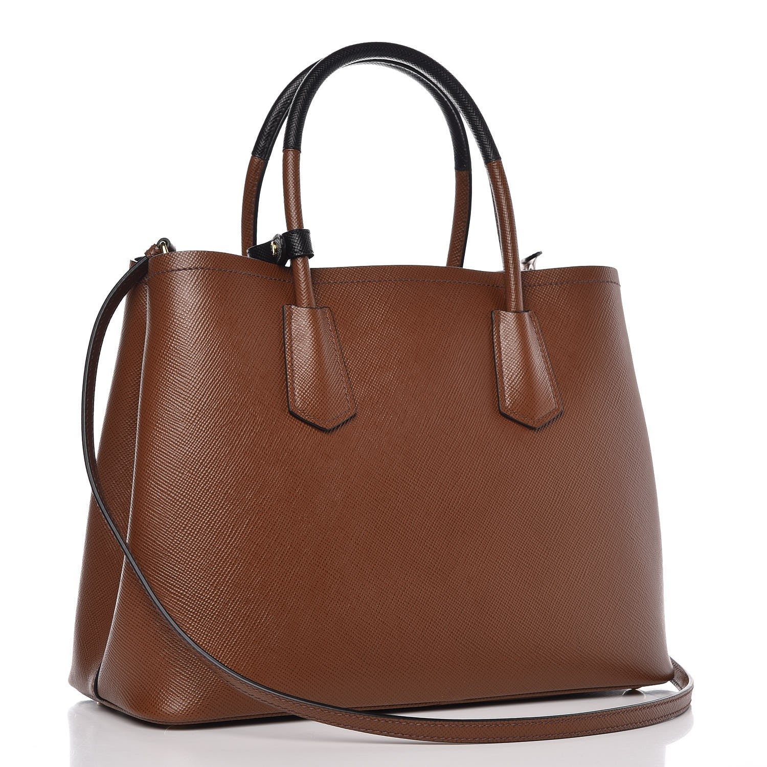 Prada Saffiano Cuir Bi-Color Medium Double Bag Palissandro Black 4 of 9
