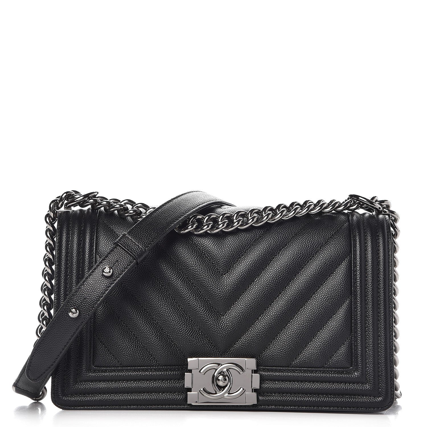 Chanel Caviar Chevron Quilted Medium Boy Flap Black 1 of 8