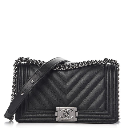 Chanel Caviar Chevron Quilted Medium Boy Flap Black 1 of 8