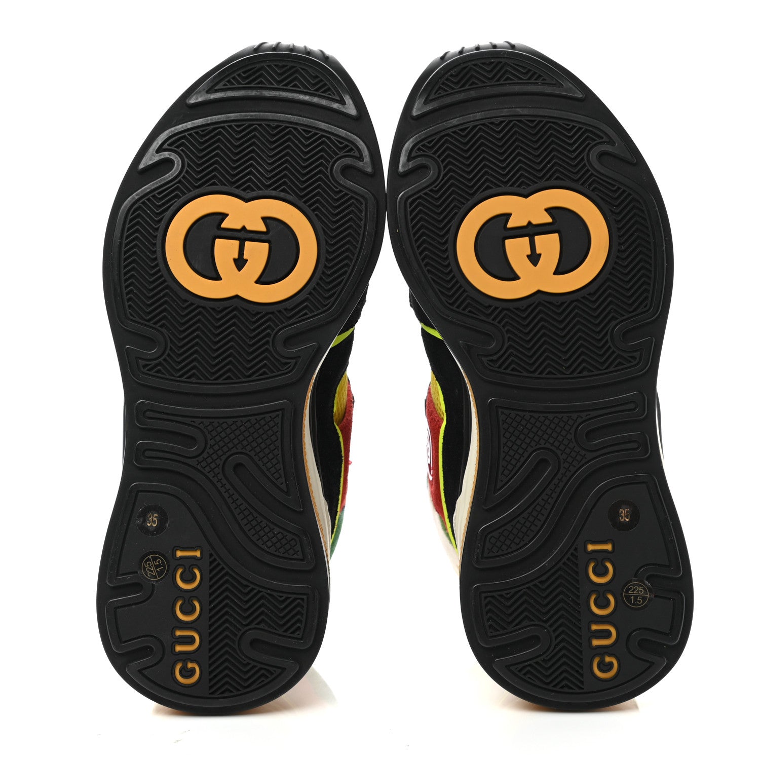 Gucci Suede Calfskin Womens Ultrapace Mid Top Sneakers 35 Hibiscus Red Black Neon Yellow Yolk 5 of 7