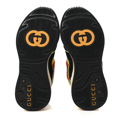 Gucci Suede Calfskin Womens Ultrapace Mid Top Sneakers 35 Hibiscus Red Black Neon Yellow Yolk 5 of 7