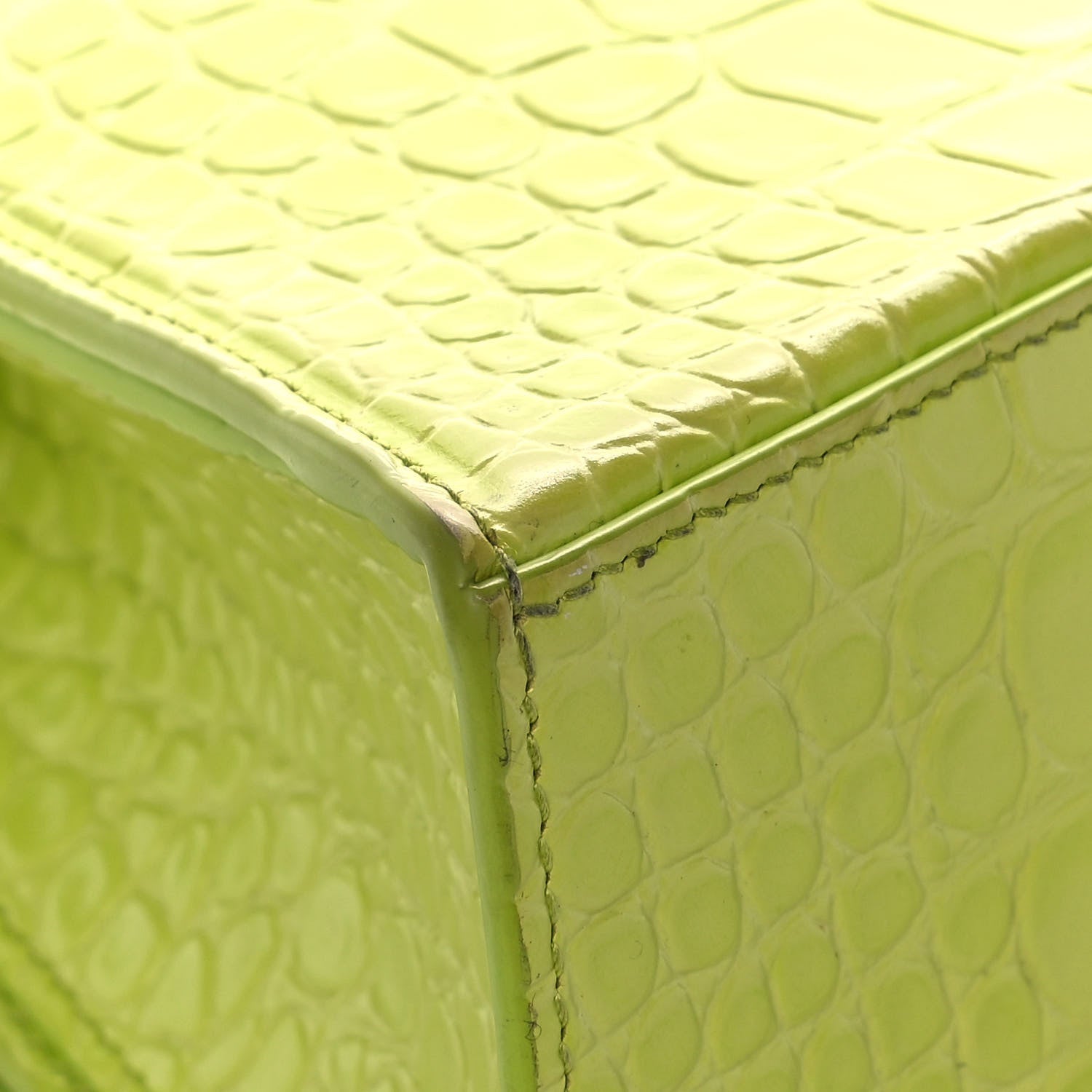 Balenciaga Shiny Calfskin Crocodile Embossed Small Hourglass Sling Shoulder Bag Lime 10 of 13
