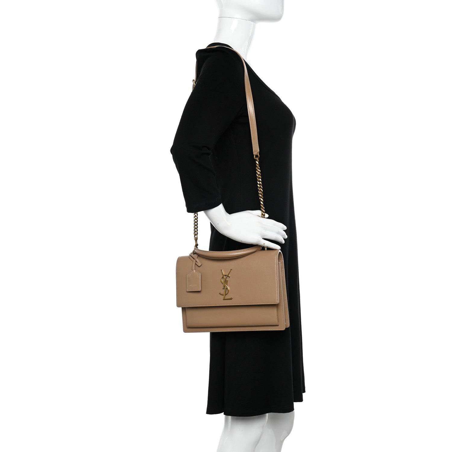 Saint Laurent Smooth Calfskin Medium Monogram Sunset Satchel Natural Tan 2 of 13