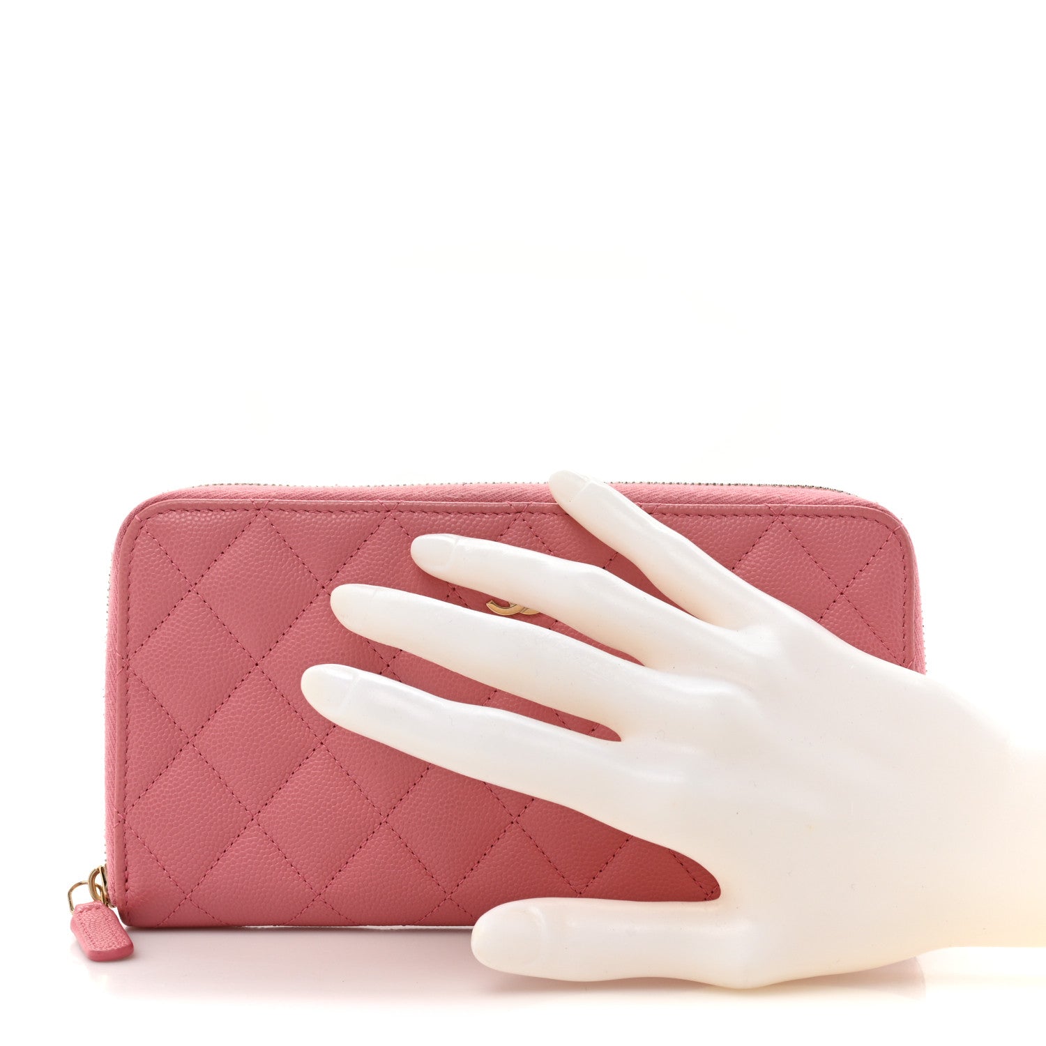 Chanel Caviar Quilted Large Gusset Zip Around Wallet Pink 2 of 19