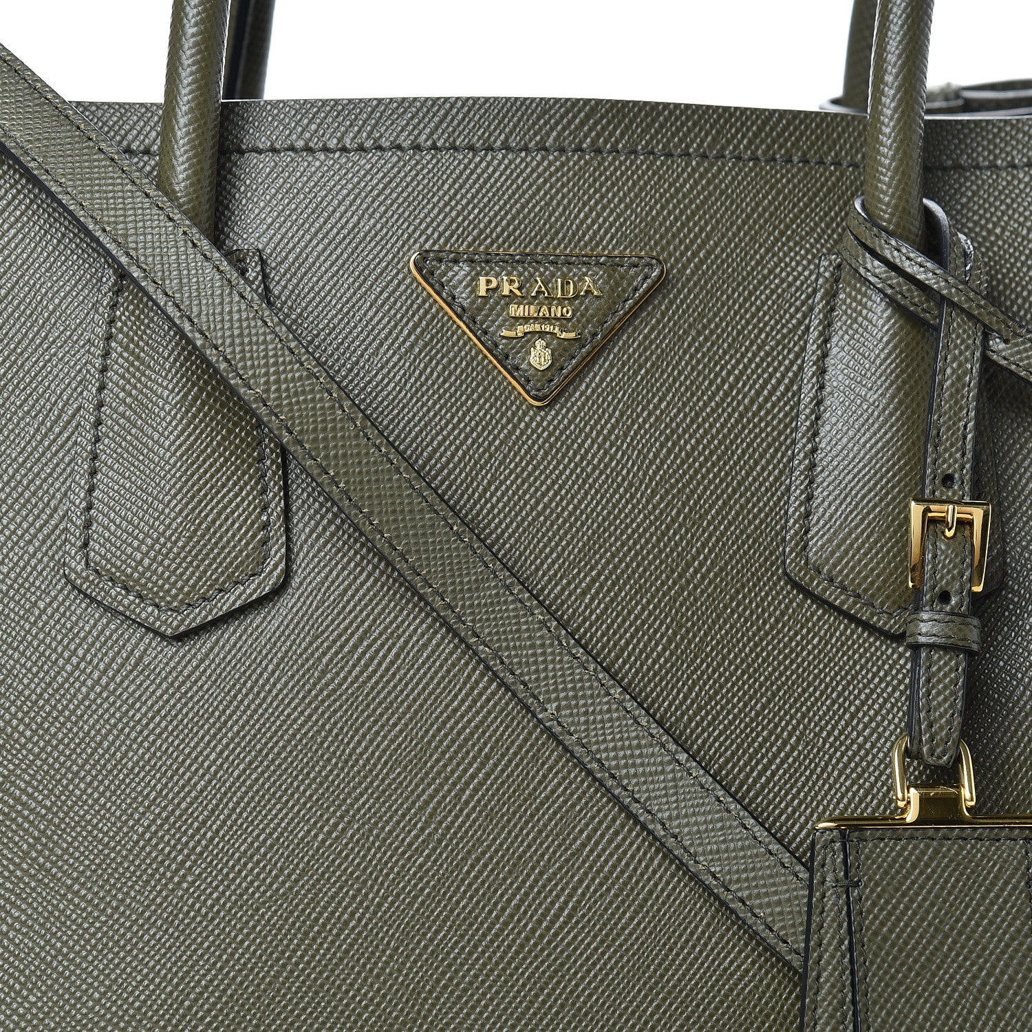 Prada Saffiano Cuir Medium Double Bag Militare Black 7 of 11