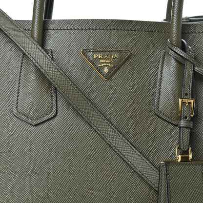 Prada Saffiano Cuir Medium Double Bag Militare Black 7 of 11