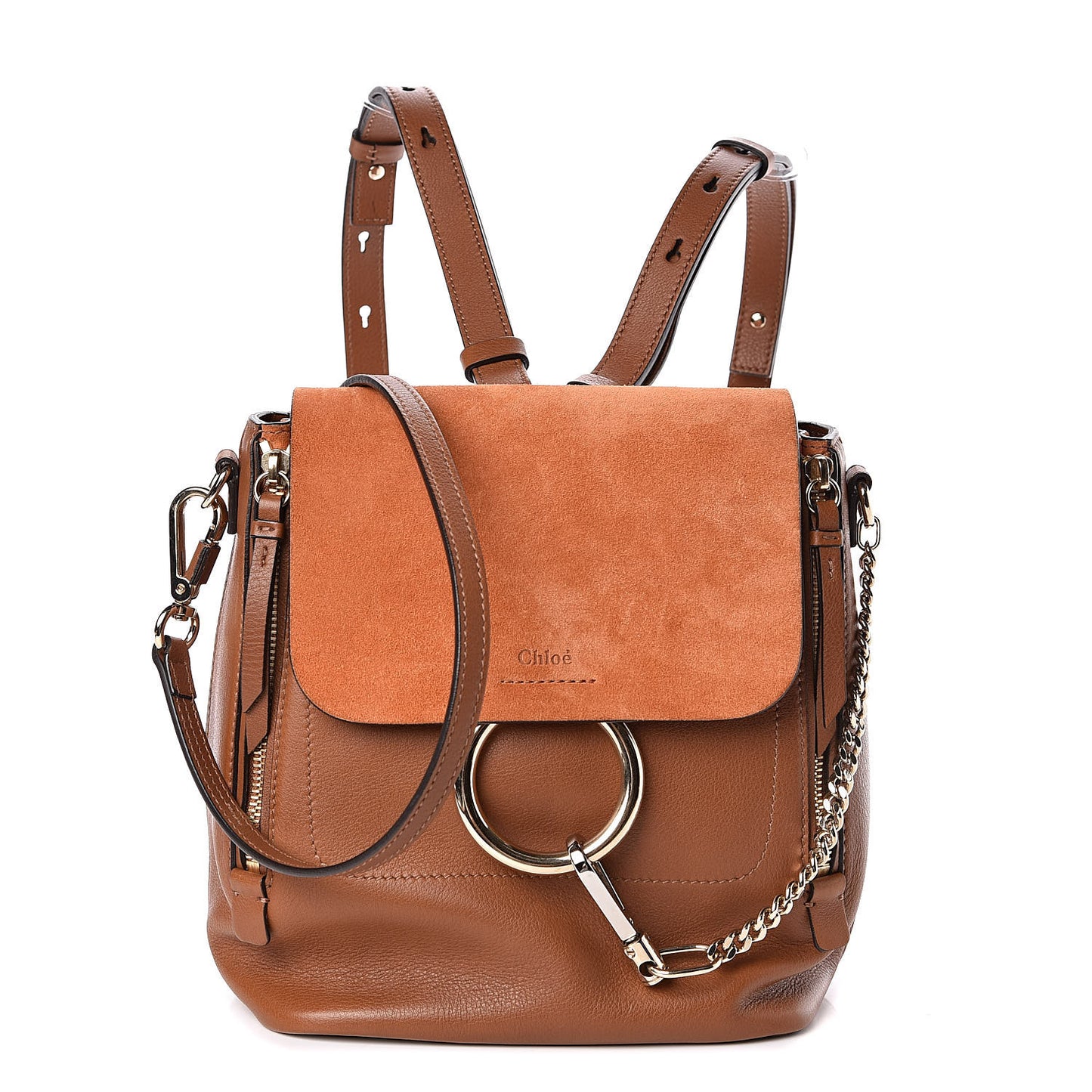 Suede Calfskin Small Faye Backpack Tobacco