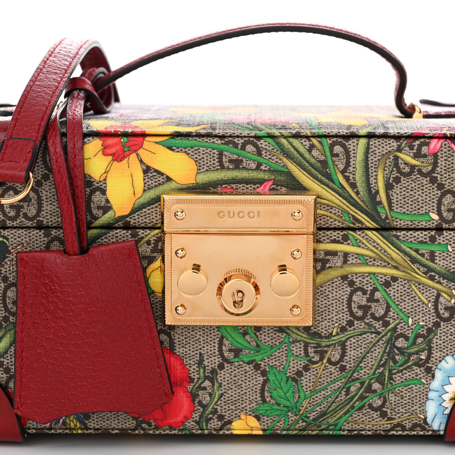 Gucci GG Supreme Monogram Flora Padlock Jewelry Case Red 10 of 13