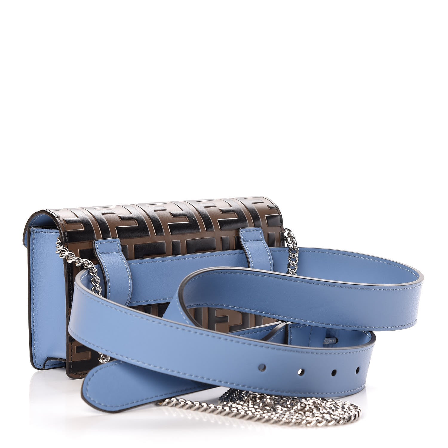 Fendi Vitello Liberty F is Fendi Bi-Color FF 1974 Embossed Envelope Belt Bag Maya Black Nebula 3 of 9
