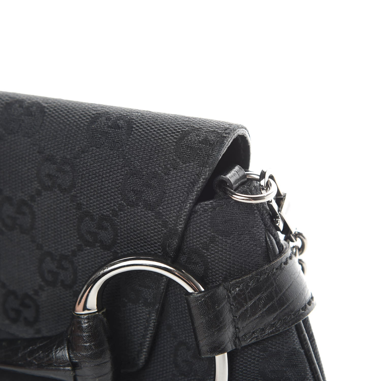 Gucci Monogram Horsebit Chain Clutch Black 11 of 12
