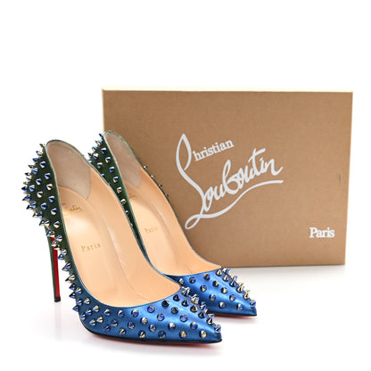 Christian Louboutin Patent Scarabe 100 Follies Spikes Pumps 39 Green Blue 10 of 10