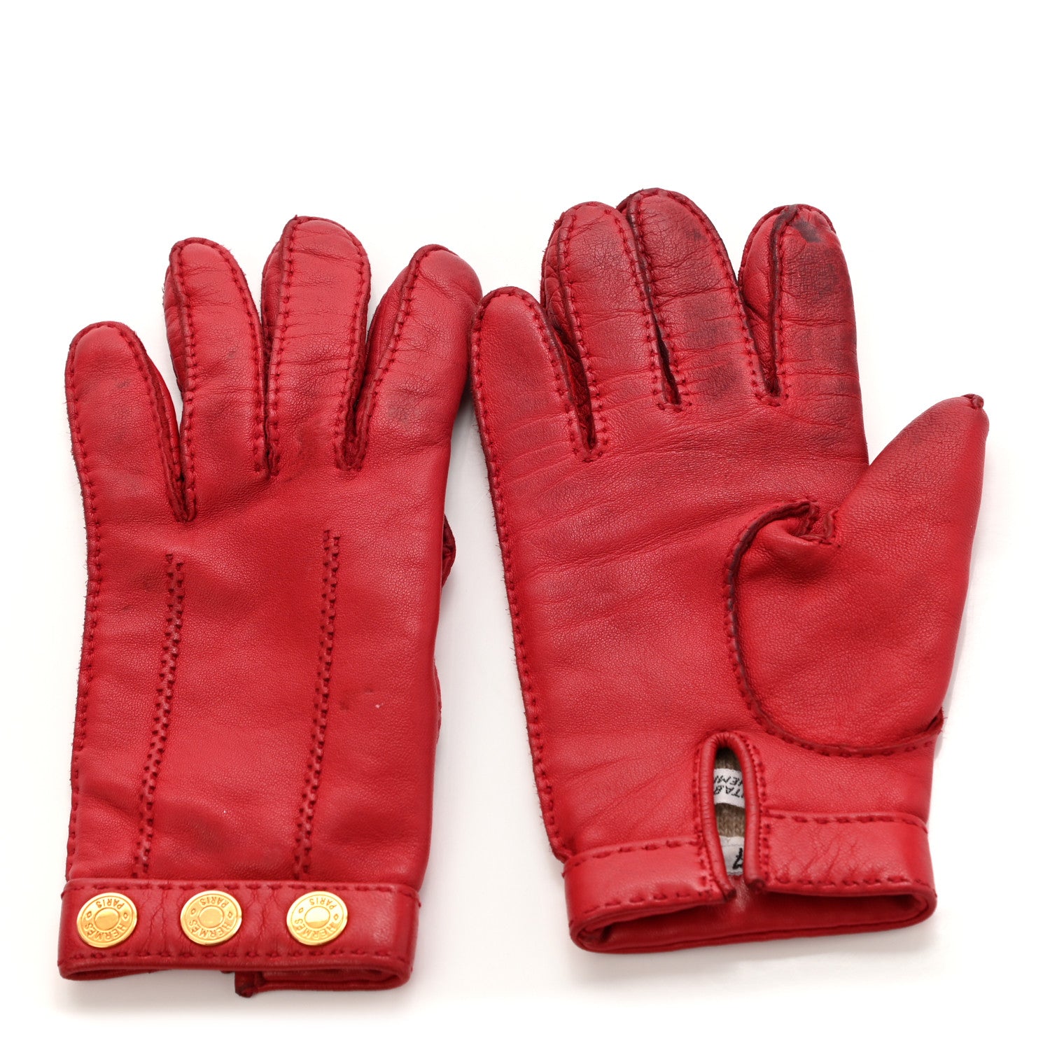 Hermes Lambskin Clous de Selle Gloves 7 Red 1 of 10