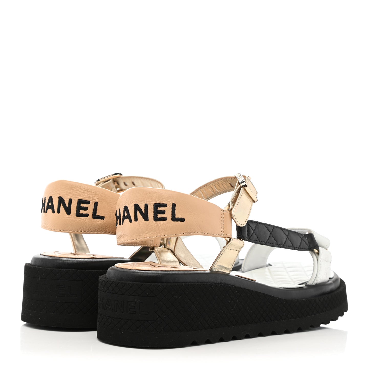 Lambskin Logo Platform Sandals 37 Beige Gold White