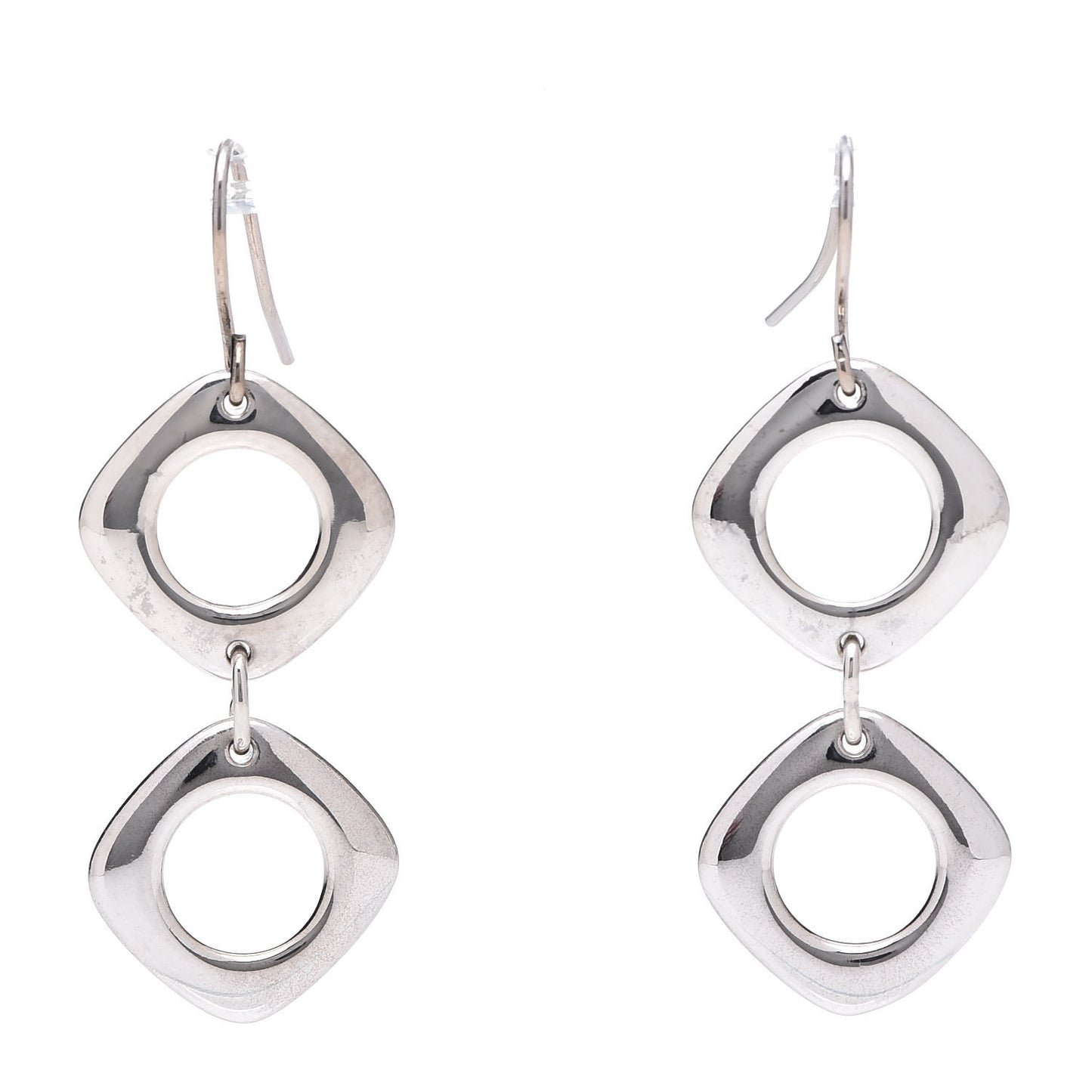Sterling Silver Cushion Square Link Drop Earrings