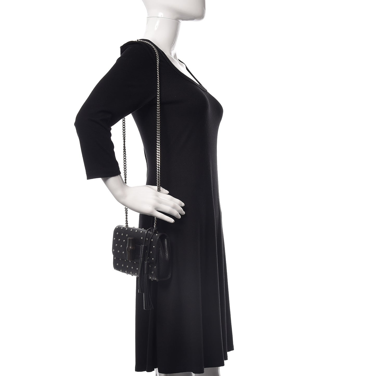 Calfskin Small Studded Miss Bamboo Shoulder Bag Black