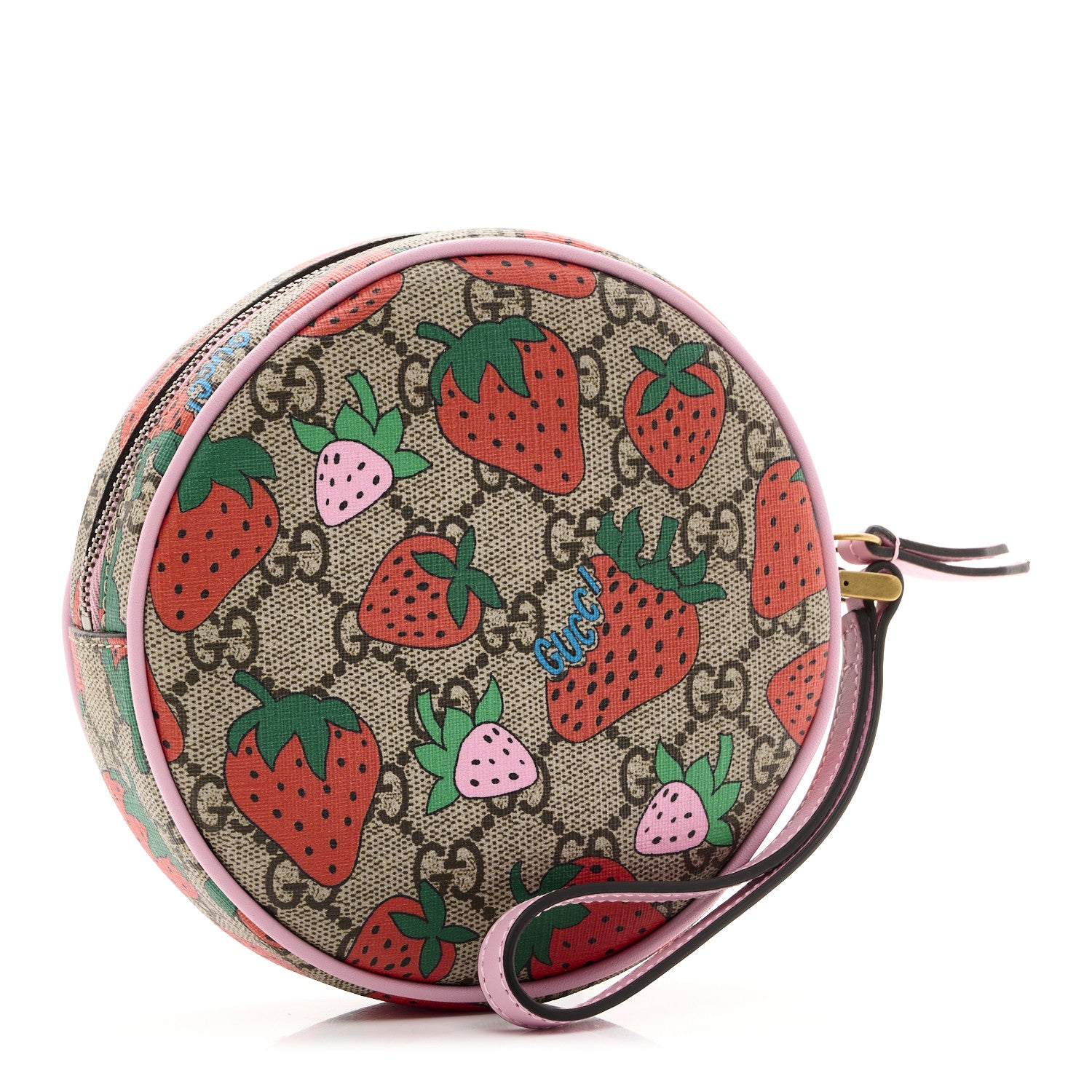 Gucci GG Supreme Monogram Strawberry Round Wrist Wallet 3 of 8
