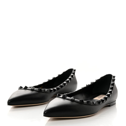 Valentino Garavani Calfskin Lacquered Monochrome Rockstud Ballerina Flats 37 Black 3 of 9