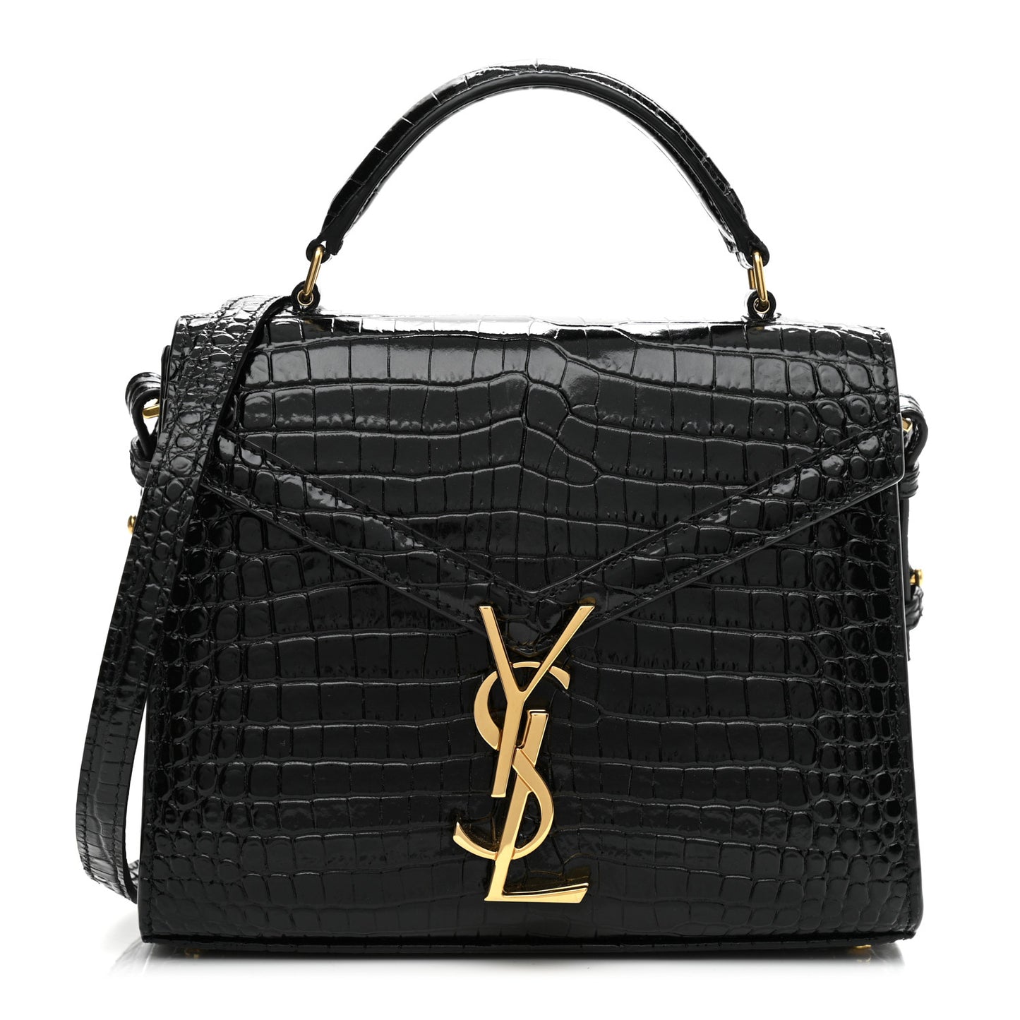 Calfskin Crocodile Embossed Mini Classic Monogram Cassandra Top Handle Black