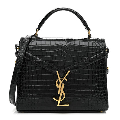 Saint Laurent Calfskin Crocodile Embossed Mini Classic Monogram Cassandra Top Handle Black 1 of 10