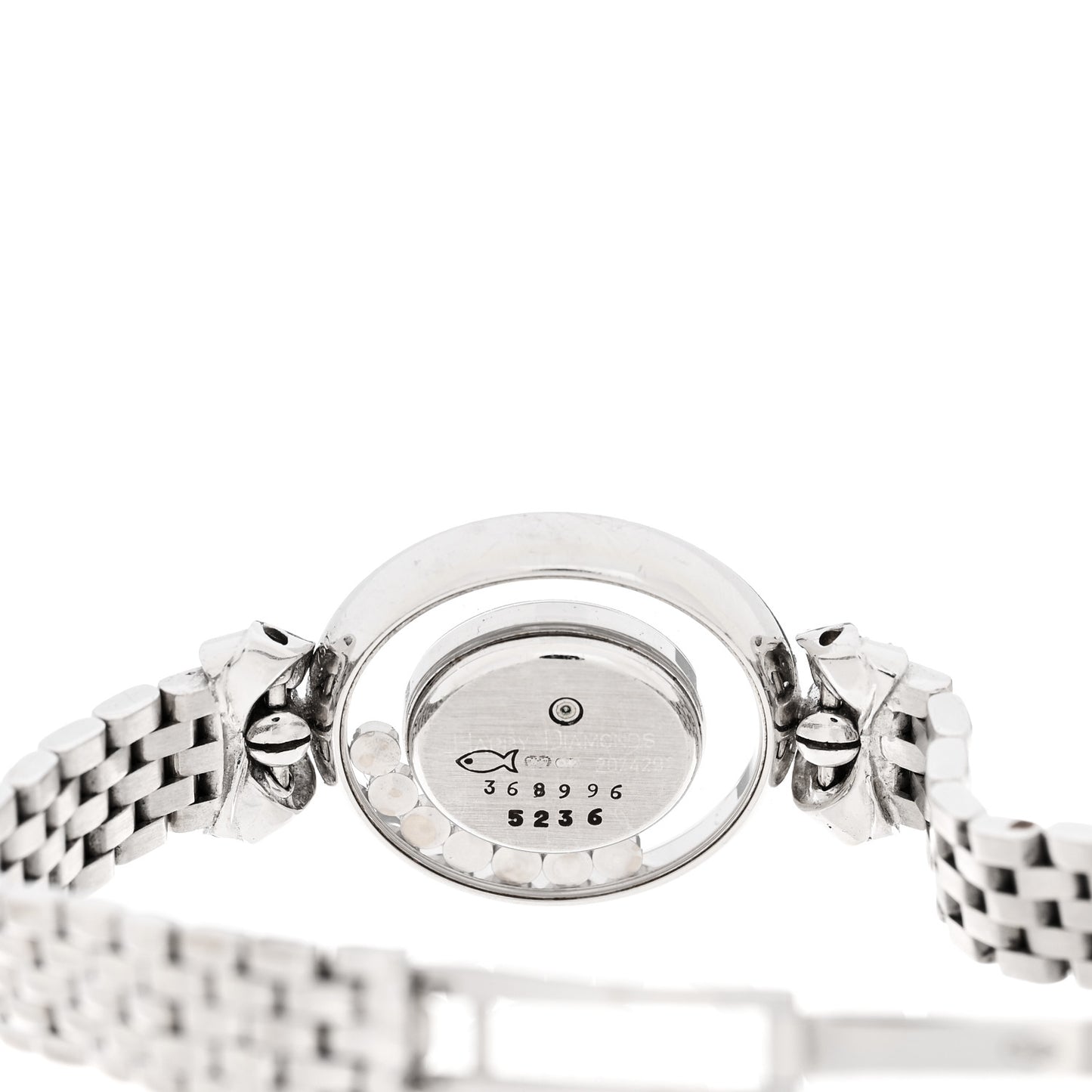 18K White Gold Diamond Pave Bezel 24mm Happy Diamonds Oval Bow Tie Quartz Watch