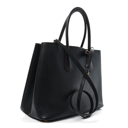 Prada Saffiano Cuir Large Double Bag Black Fuoco 3 of 9