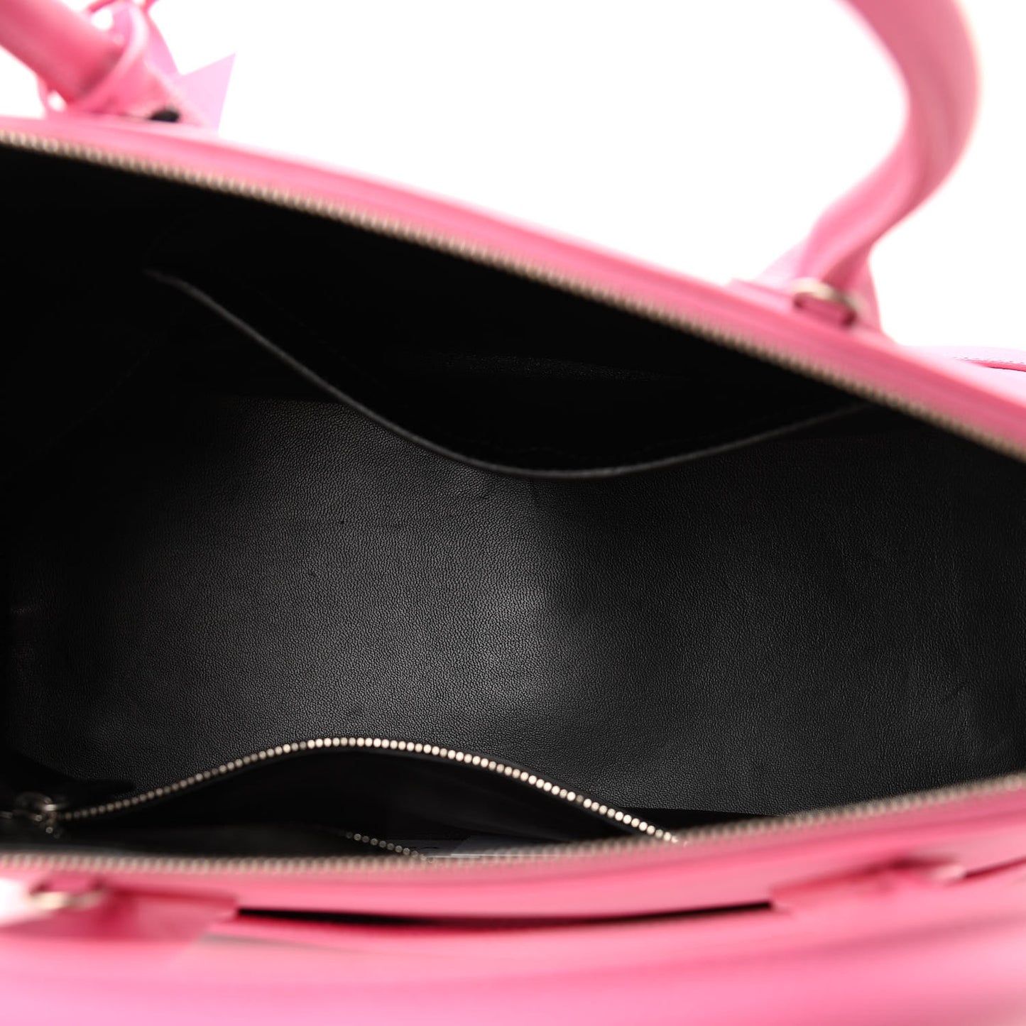 Signature Grained Calfskin Logo M Ville Top Handle Bag Rose Bubblegum Black