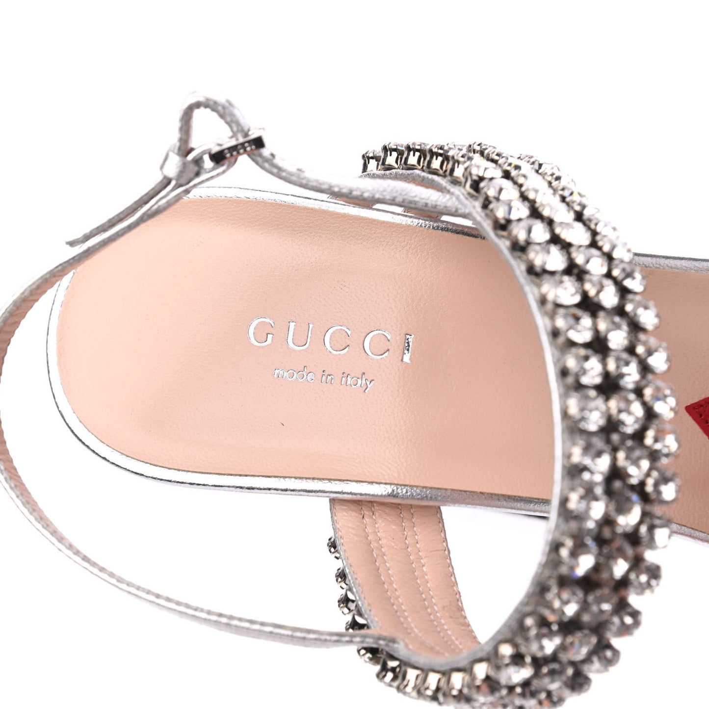Nappa Silk Crystal Bertie High Heel Sandals 39.5 Argento