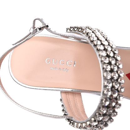 Gucci Nappa Silk Crystal Bertie High Heel Sandals 39.5 Argento 6 of 15