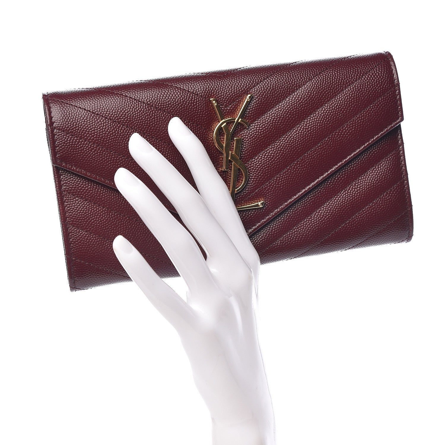 Saint Laurent Grain De Poudre Matelasse Chevron Monogram Flap Wallet Rouge Legion 2 of 6