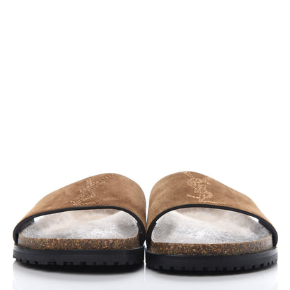 Saint Laurent Suede Joan Slide Sandals 37 Brown 2 of 10