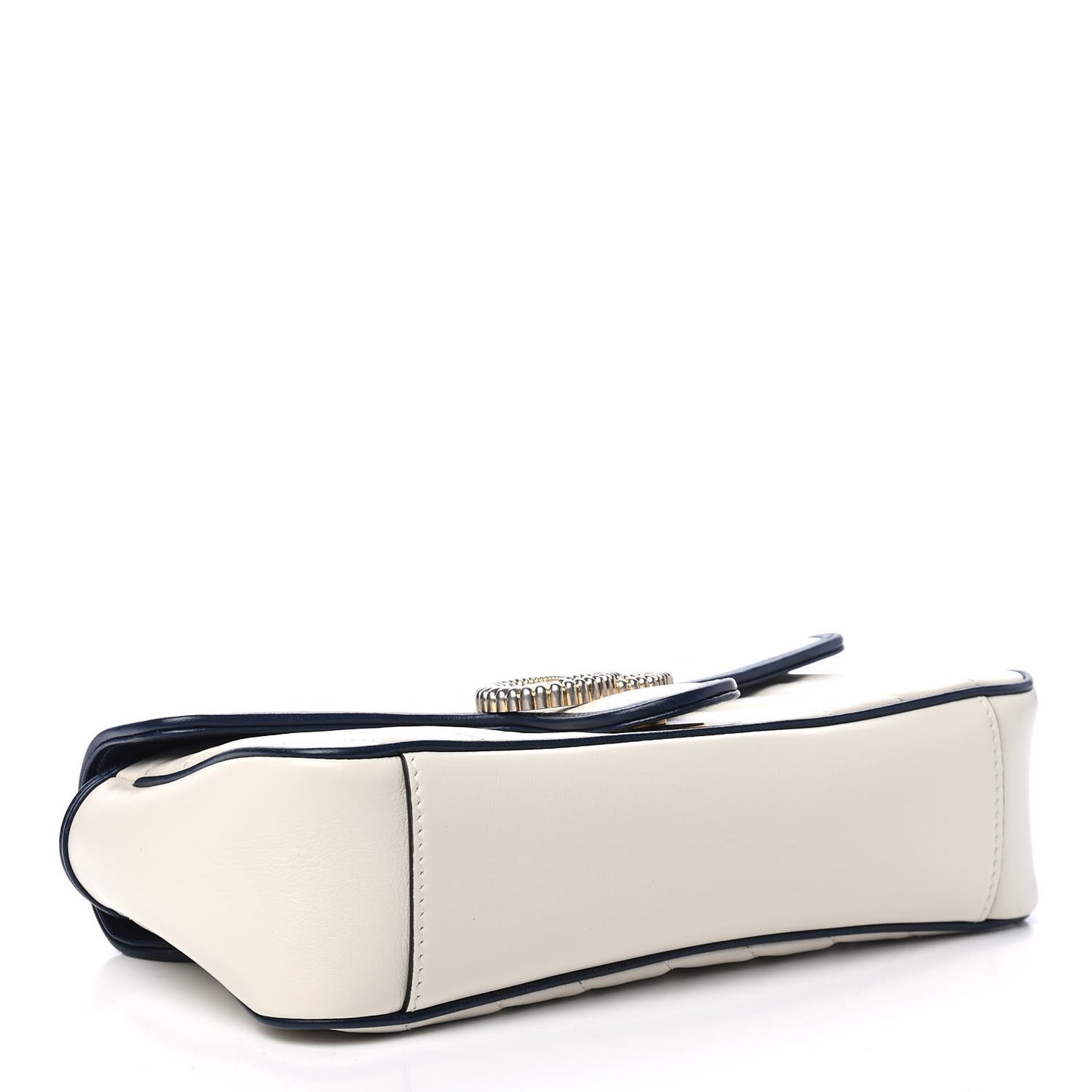 Vintage Effect Calfskin Matelasse Diagonal Small Torchon GG Marmont Shoulder Bag Mystic White Blue Agata