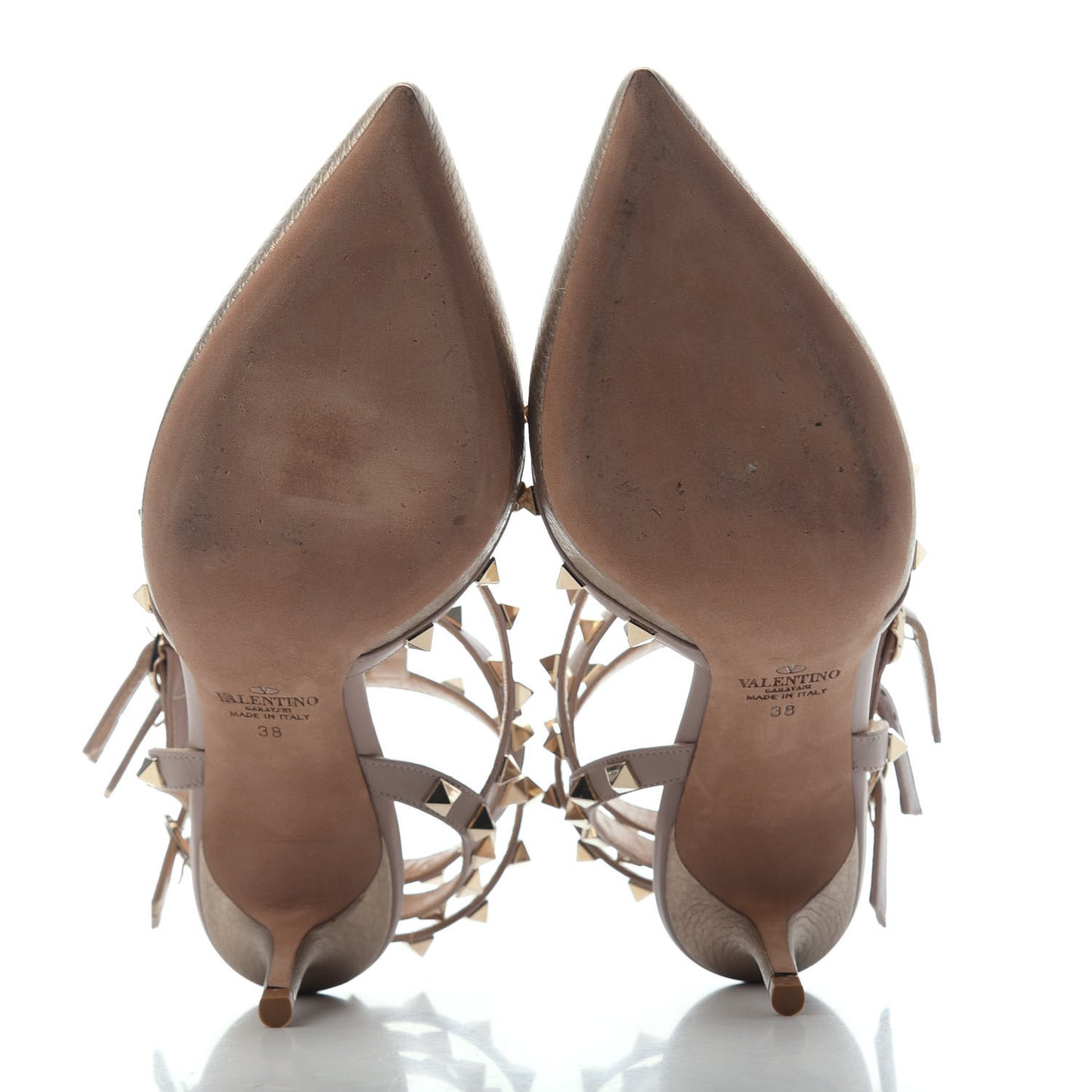 Metallic Pebbled Calfskin Rockstud Ankle Strap 65mm Pumps 38 Sasso Poudre