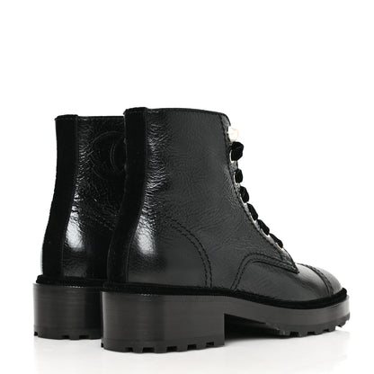 Chanel Shiny Calfskin Velvet Pearl Combat Short Boots 36.5 Black 4 of 7