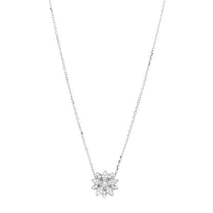 Van Cleef & Arpels 18K White Gold Diamond Small Lotus Pendant Necklace 1 of 5