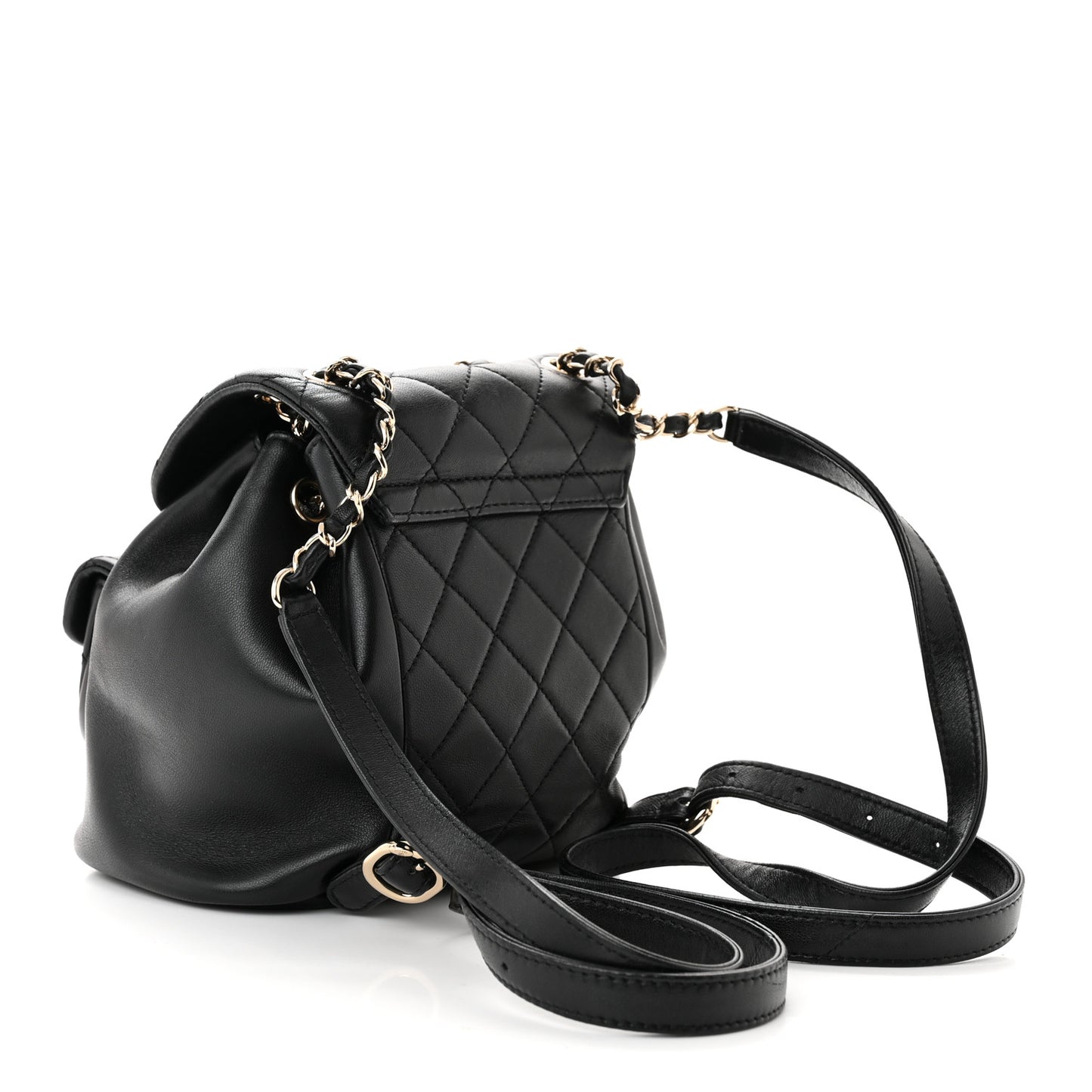 Lambskin Quilted Small Duma Drawstring Backpack Black