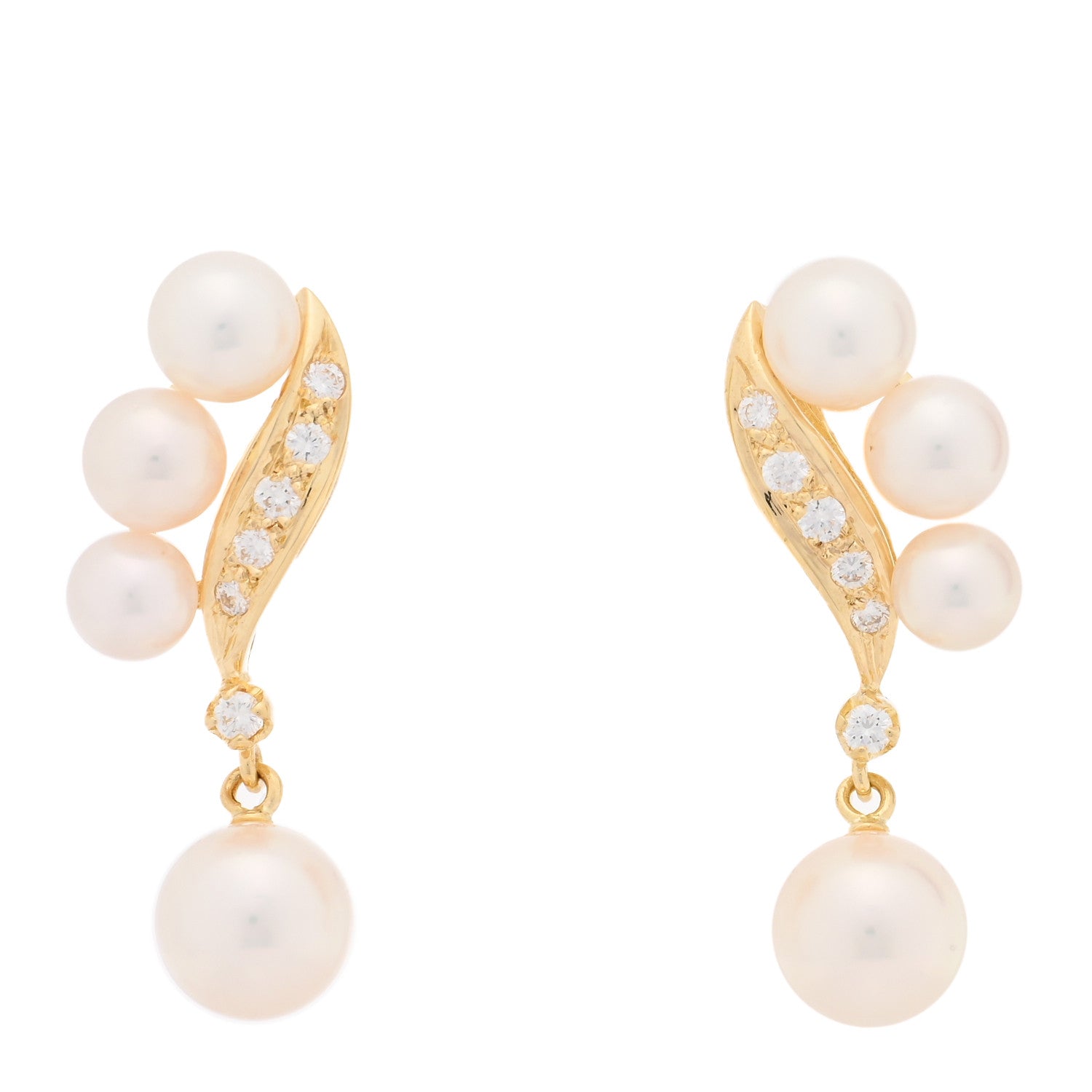 Mikimoto 18K Yellow Gold Diamond Akoya Cultured Pearl 4.5-7mm Drop Earrings 1 of 5