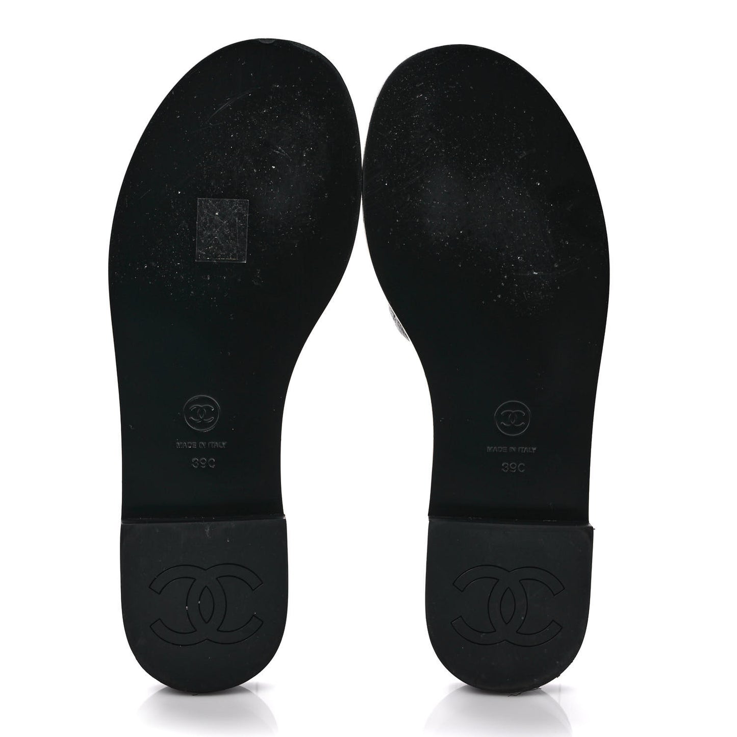 Shiny Goatskin Quilted CC Mules Sandals 38.5 Black