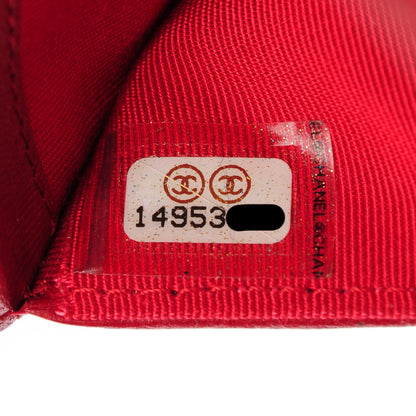 Chanel Lizard Quilted Yen Wallet Red 8 of 9