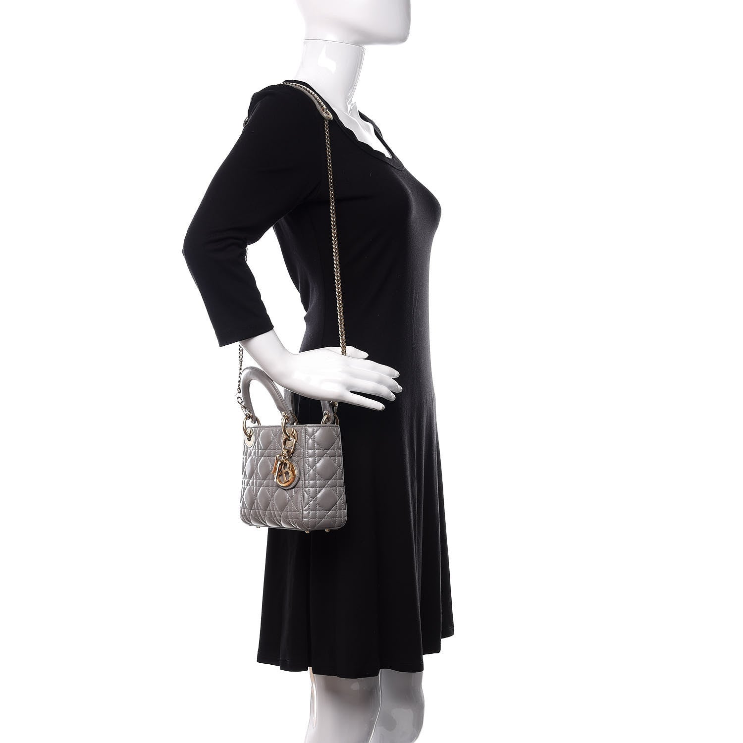 Christian Dior Metallic Lambskin Cannage Mini Lady Dior Grey 2 of 14