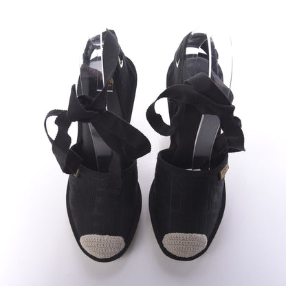 Fendi Canvas FF Embroidered Roma Ankle Wrap Espadrille Wedges 38 Black 5 of 9