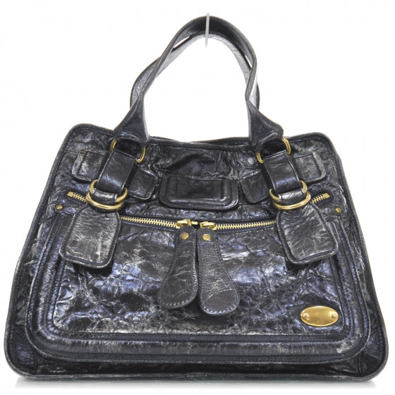 Chloe Leather Large Bay Tote Metallic Navy 1 of 10