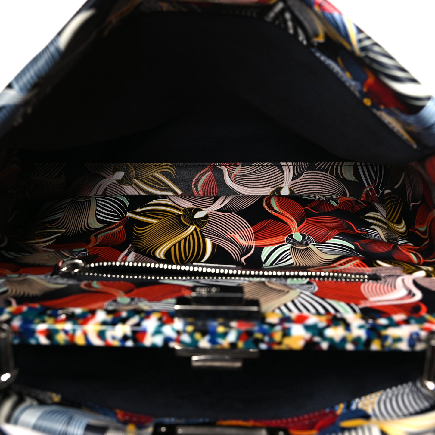 Calfskin Orchid Large Peekaboo Iconic Satchel Black Multicolor