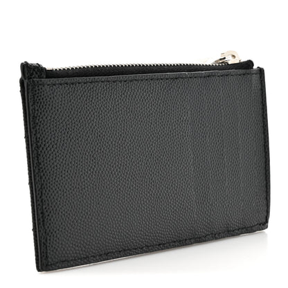 Saint Laurent Grain De Poudre Matelasse Chevron Monogram Fragments Zippered Card Case Black 3 of 8