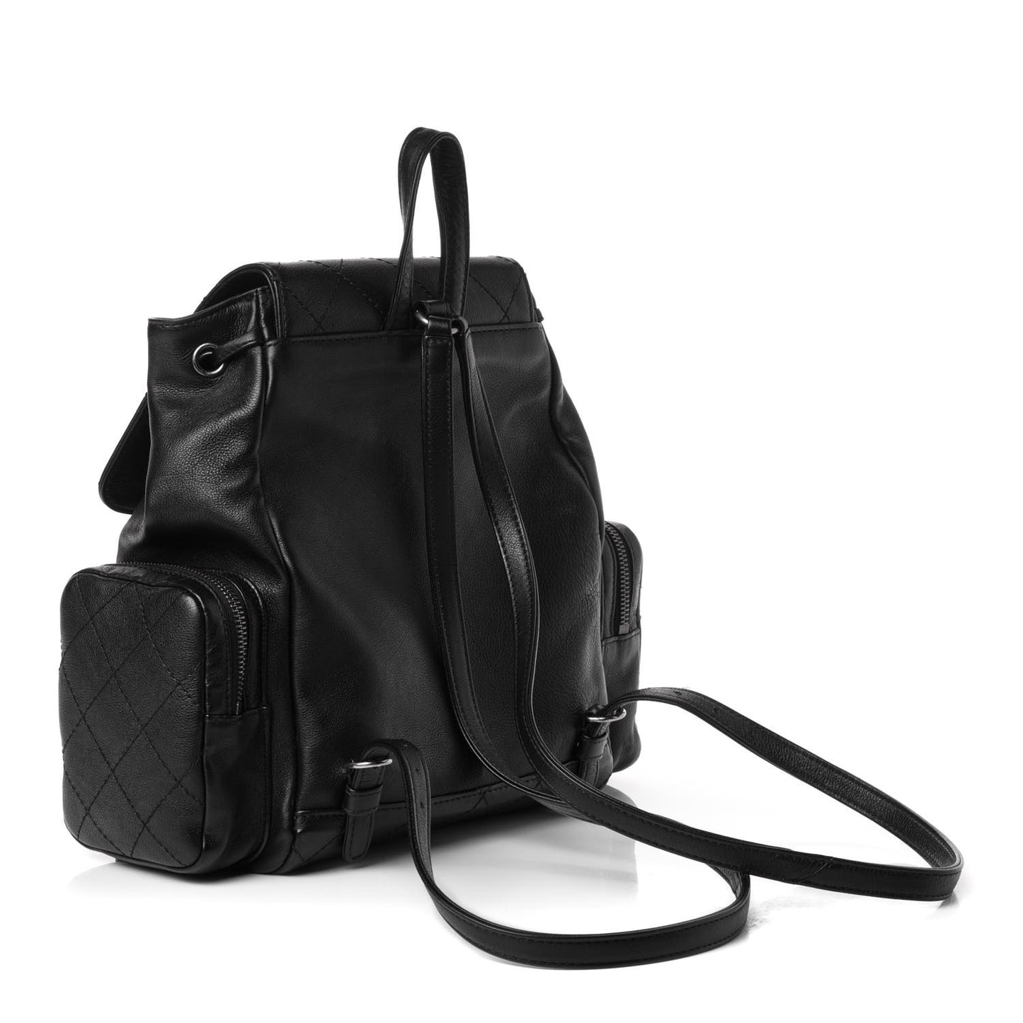 Grained Calfskin Stitched Pocket Backpack Black