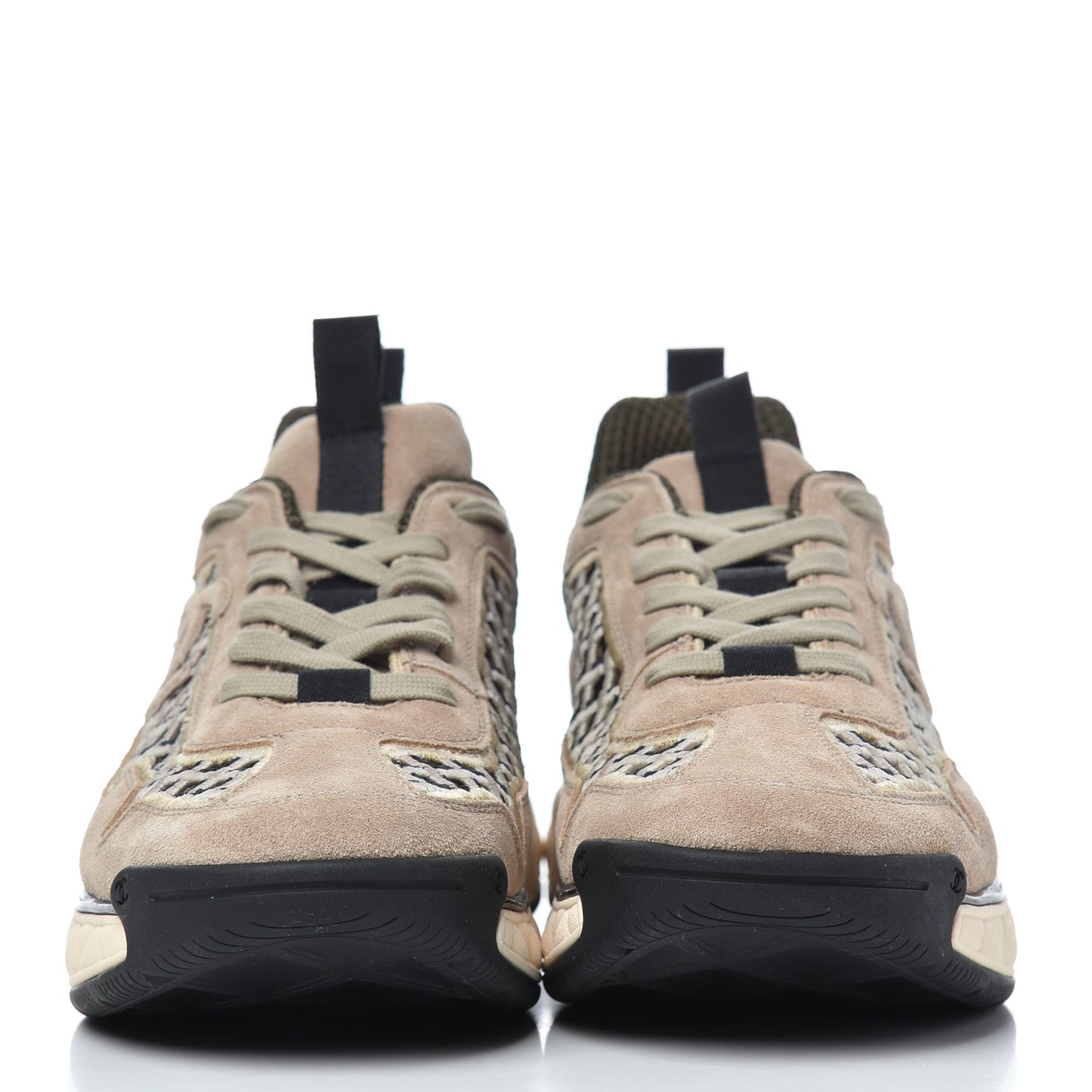 Suede Calfskin Embroidered CC Sneakers 41 Beige Black