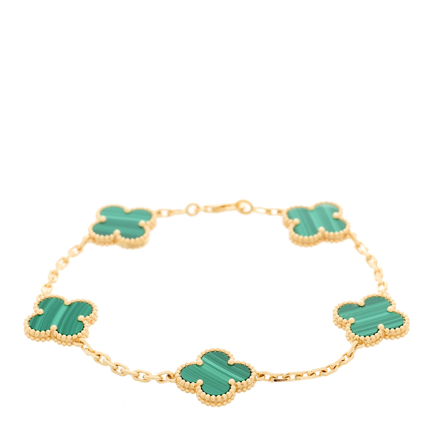 18K Yellow Gold Malachite 5 Motifs Vintage Alhambra Bracelet