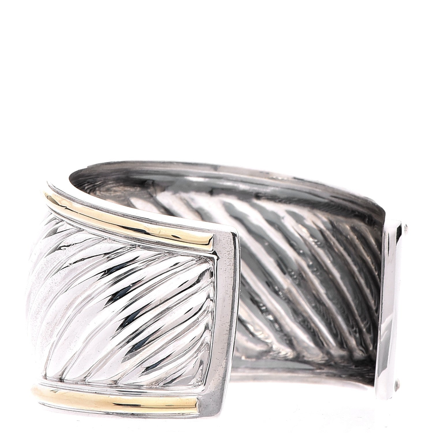 David Yurman Sterling Silver 18k Gold 41mm Sculpted Cable Cuff 3 of 4