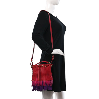 Saint Laurent Calfskin Tri-Color Small Emmanuelle Fringe Bucket Bag Red 2 of 9